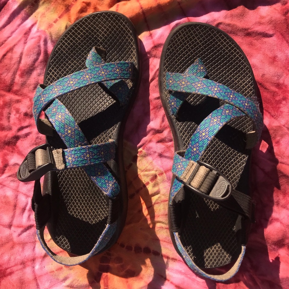 Chaco Womens Teal Blue Patterned Adjustable Strap Sandals